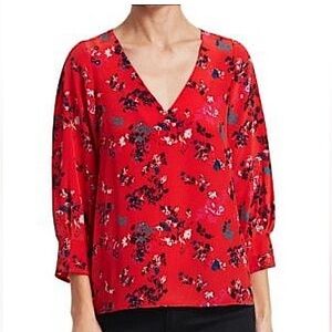TANYA TAYLOR Rena Tulip Print Silk Top Papay Red NWOT